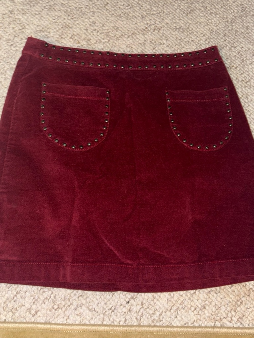 Stud-Trim Velvet Mini Skirt in Deep Burgundy